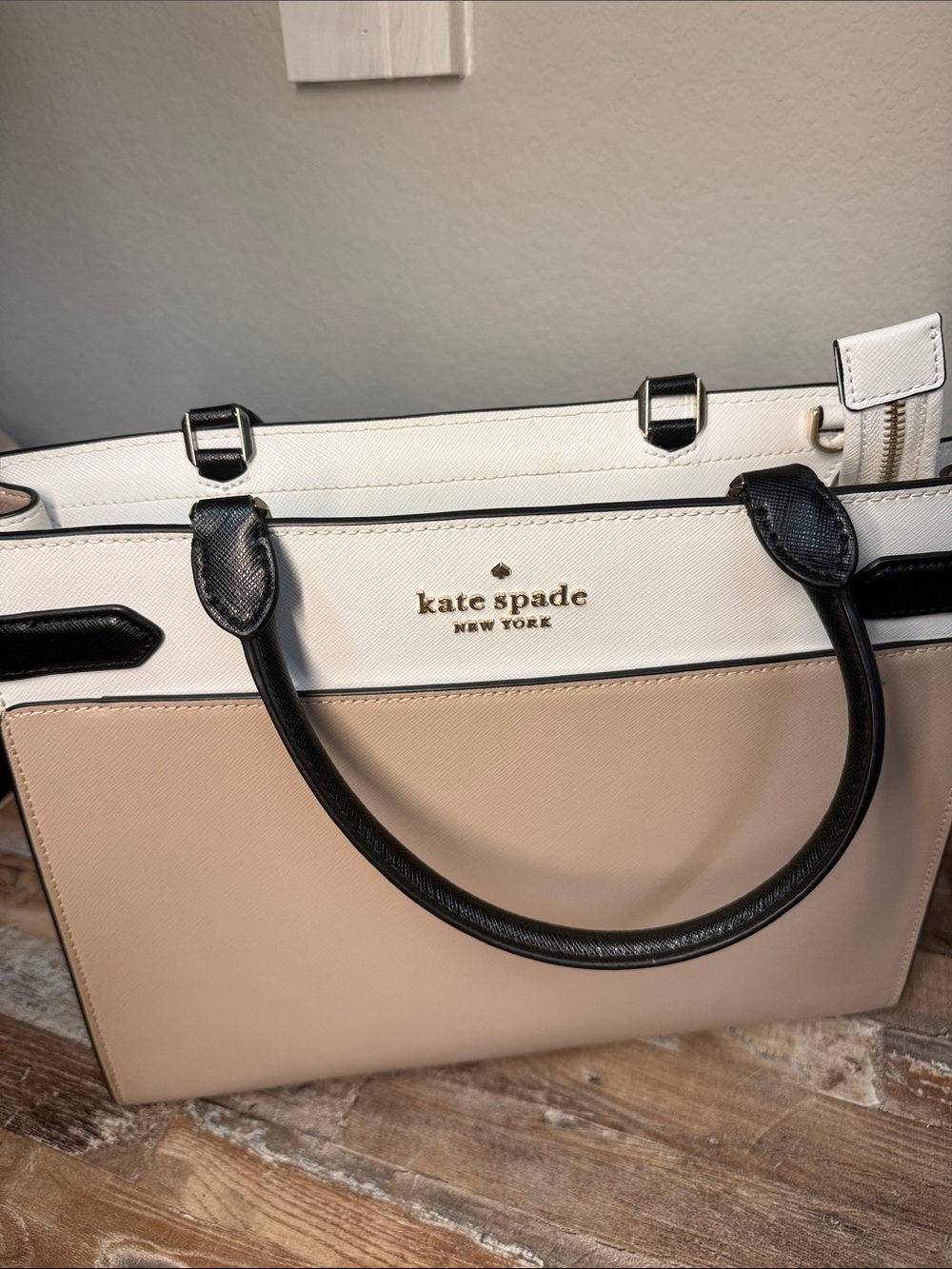 kate spade Two-Tone Leather Satchel - White, Beige & Black